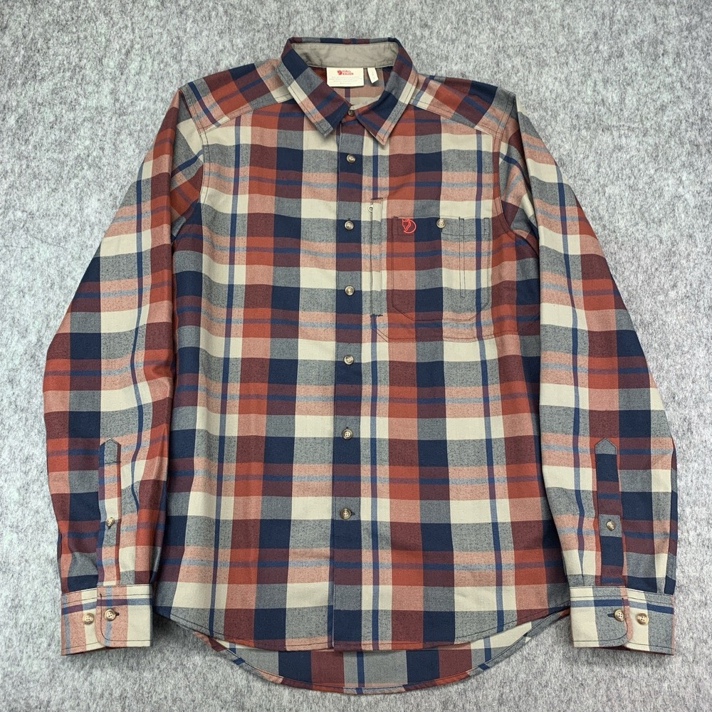 Fjällräven Fjällglim Shirt Men's Button Up Red Navy Blue Plaid Flannel - Size S